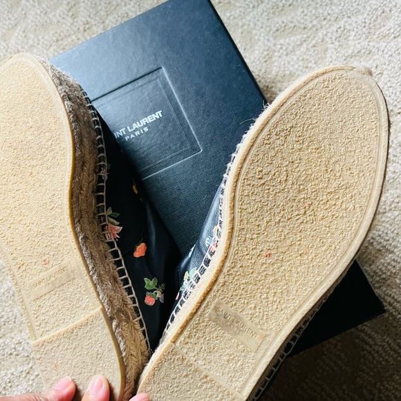 Saint Laurent Leather Low Top Floral Espadrilles Sneakers - Picture 14 of 16